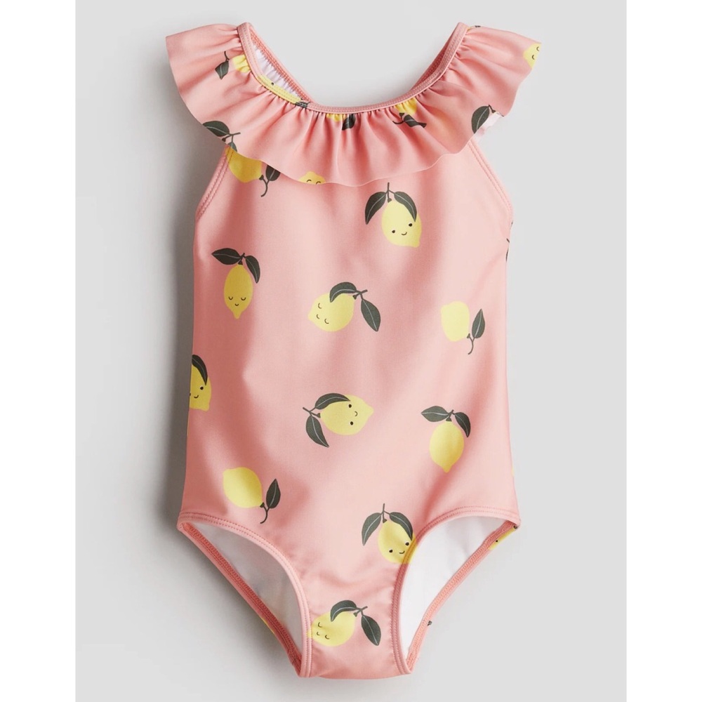 Girls Swimsuit with Ruffled Collar & Lemon Print | 8-10 Y